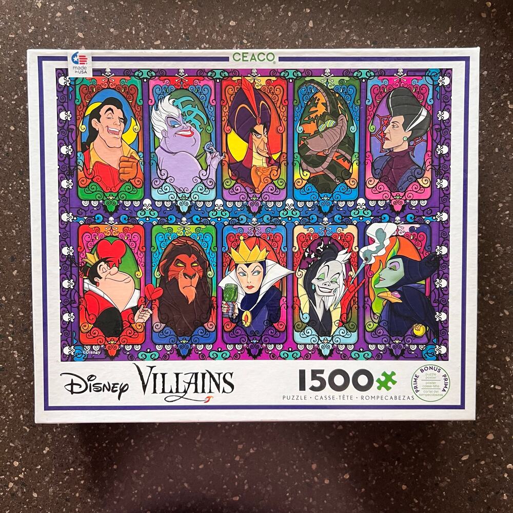 Disney Villains Puzzle 1500 Piece glass image CEACO Brand New in Box!